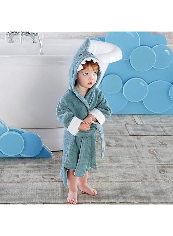 URAQT Baby Bathrobe 3D Animal Dressing Gown Super Soft Flannel Hooded Bath Towels Animal Baby Bath Robe Sleepwear Blue Shark M - Image 5