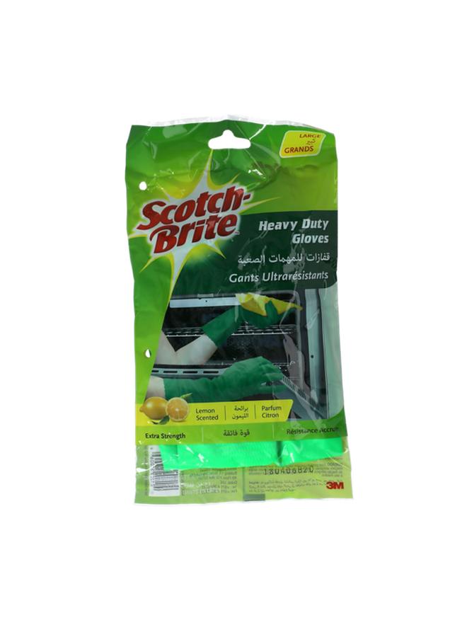 Scotch Brite Lemon Scented Extra Strength Heavy-Duty Latex Gloves Green Large XN001002924 - Image 1