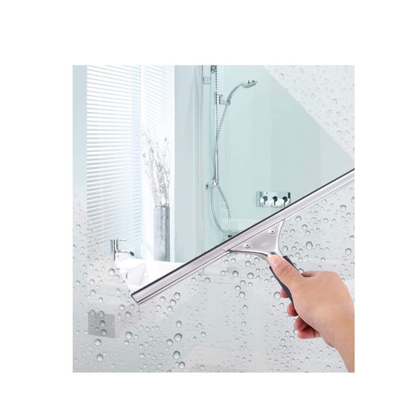 SOLARAE ممسحات الاستحمام، ممسحة نافذة من الفولاذ المقاوم للصدأ لممسحات أرضية السيارة وحمام المرآة، ممسحة زجاجية، منظف نوافذ متعدد الاستخدامات بمقابض 35 سم (14) - Image 5
