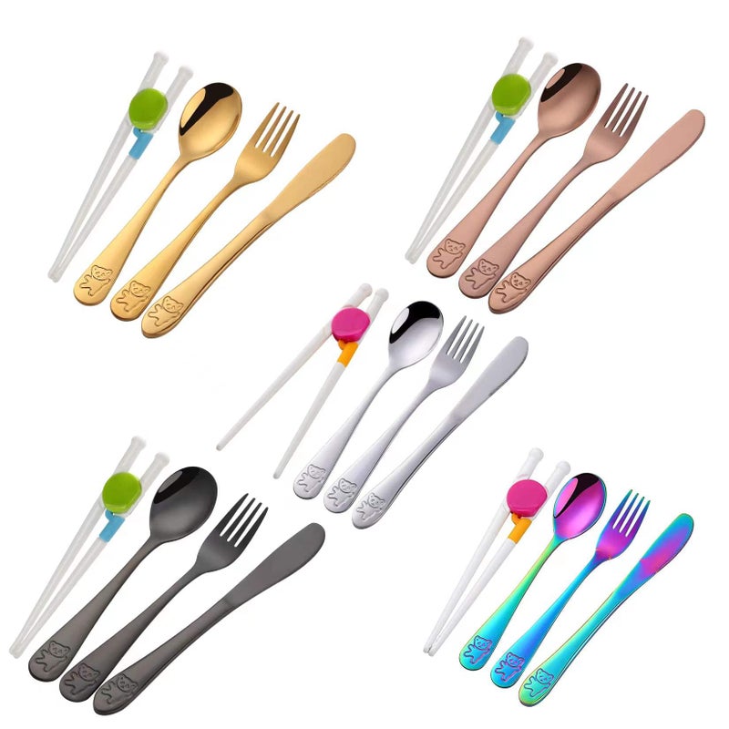 Kids Silverware Poylim Stainless Steel Children Flatware Set Toddler Utensils Set of 5 Multi Color
