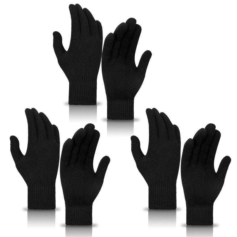 MENOLY 3 Pairs Winter Magic Gloves for Adult Men Women Warm Stretchy Knit Gloves One Size Fits Men Women Teens