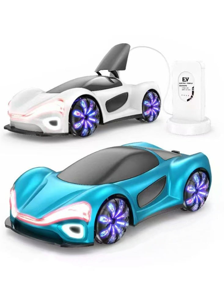 RC Car Toys,Sensing RC Stunt Car 4WD  with Headlights,Double- Dual Control of Remote Control/Remote Control Watch RC Cars For Boys/Girls(Blue) New Energy Remote Control Car  simulation charging pile Electric Streamer Concept Car for Kids' Creative Exploration - Image 1