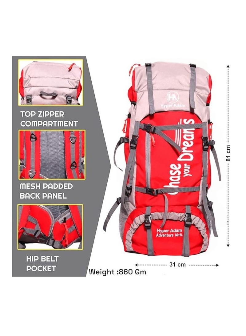Hyper Adam TRAVEL BACKPACK FOR OUTDOOR SPORT HIKING TREKKING BAG CAMPING RUCKSACK - 65 L (Red) - Image 3