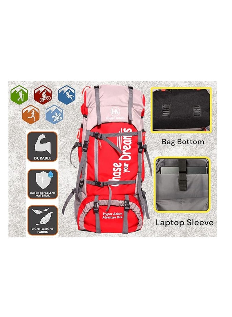 Hyper Adam TRAVEL BACKPACK FOR OUTDOOR SPORT HIKING TREKKING BAG CAMPING RUCKSACK - 65 L (Red) - Image 4