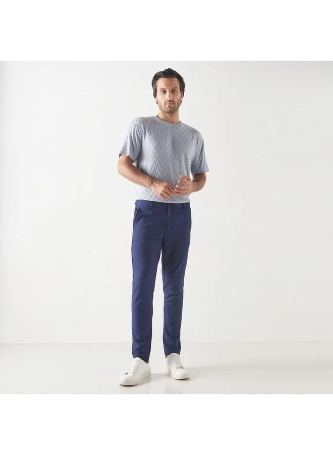 Iconic Iconic Textured Pants with Semi-Elasticated Waist and Pockets