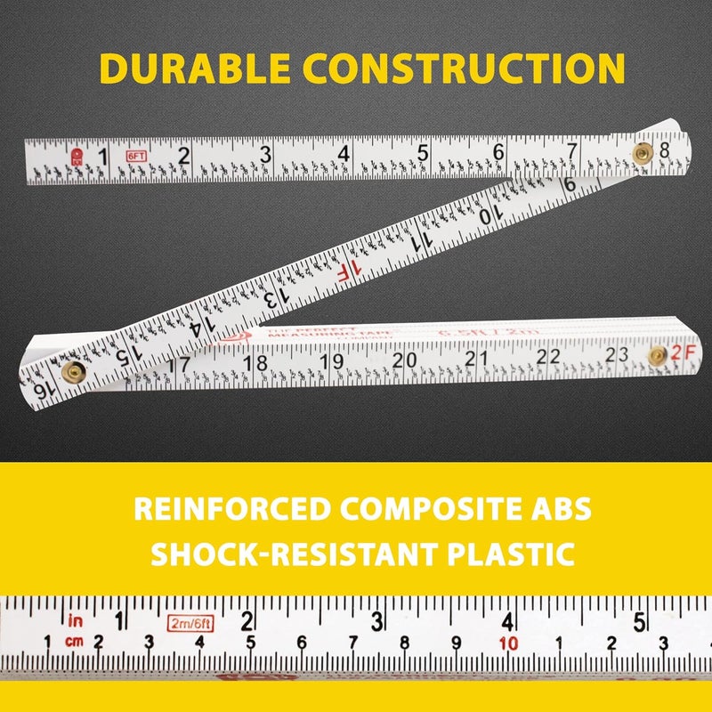 PERFECT MEASURING TAPE Co. FR-72 Carpenter's Folding Rule Lightweight Composite Construction Ruler (Folding Yard Stick) with Easy-Read Inch Fractions - 6.5ft / 2m - Image 4