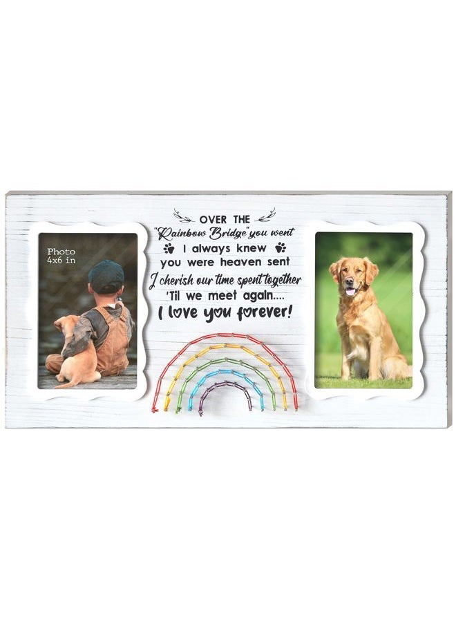 EXQUIDECA Dog Memorial Double Picture Frames 4x6 Inches - Pets Passing Away Sympathy Gift - Bereavement Remembrance Photo Frame with Rainbow Bridge and Quotes - Image 1