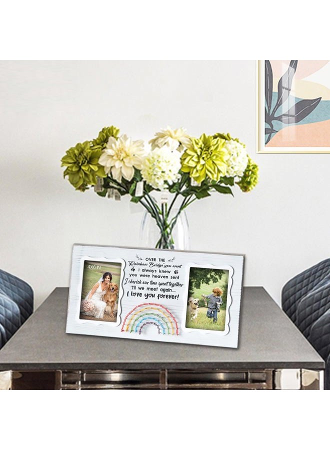 EXQUIDECA Dog Memorial Double Picture Frames 4x6 Inches - Pets Passing Away Sympathy Gift - Bereavement Remembrance Photo Frame with Rainbow Bridge and Quotes - Image 2