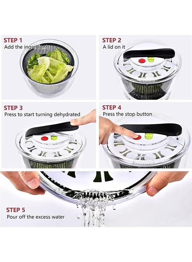 Salad Spinner, Multifunction Manual Salad Spinner, Lettuce Dryer and Vegetable Washer, BPA Free, Draining Lettce and Vegetable with Ease, For Salad Greens, Lettuce, Fruits and Vegetables, 5L - Image 4