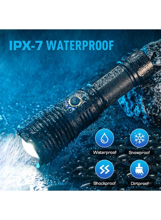Soofam Rechargeable  High Power LED Flashlight, XHP70.2 Tactical Flashlight with Zoomable, 5 Modes, IPX7 Waterproof, Ideal for Camping, Hiking, Emergencies - Image 2