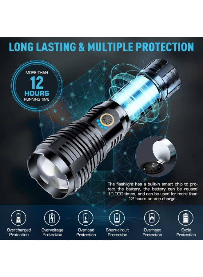 Soofam Rechargeable  High Power LED Flashlight, XHP70.2 Tactical Flashlight with Zoomable, 5 Modes, IPX7 Waterproof, Ideal for Camping, Hiking, Emergencies - Image 3