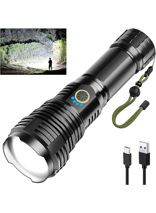 Soofam Rechargeable  High Power LED Flashlight, XHP70.2 Tactical Flashlight with Zoomable, 5 Modes, IPX7 Waterproof, Ideal for Camping, Hiking, Emergencies - Image 1