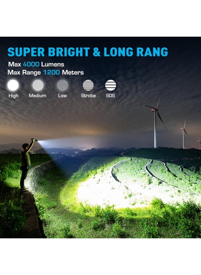 Soofam Rechargeable  High Power LED Flashlight, XHP70.2 Tactical Flashlight with Zoomable, 5 Modes, IPX7 Waterproof, Ideal for Camping, Hiking, Emergencies - Image 5