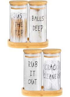 6 Pieces Apothecary Jars with Lids Cotton Swab Holder Bathroom Decor Glass Jars with Bamboo Tray for Cotton Ball Holder Bamboo Vanity Tray Bathroom Canisters for Bathroom Storage Organizer