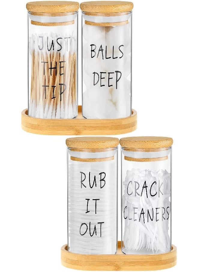 Tessco - 6 Pieces Apothecary Jars with Lids Cotton Swab Holder Bathroom Decor Glass Jars with Bamboo Tray for Cotton Ball Holder Bamboo Vanity Tray Bathroom Canisters for Bathroom Storage Organizer - Image 1