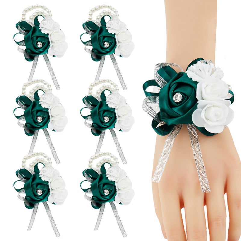أساور Meldel Wrist Corsage لحفل الزفاف والدة العروس والعريس الحرير الأخضر وردة اليد الحفل حفل زهرة حفل الذكرى السنوية