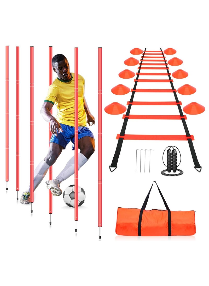 founder Soccer Agility Training Equipment: 6 Soccer Agility Poles, 20ft Agility Ladder, 10 Soccer Cones, 1 Jump Rope. Soccer Training Poles for Speed Training, Agility Training - Image 1