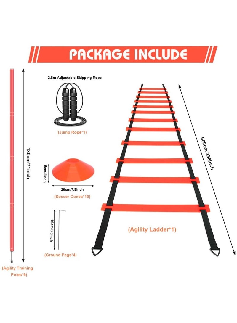 founder Soccer Agility Training Equipment: 6 Soccer Agility Poles, 20ft Agility Ladder, 10 Soccer Cones, 1 Jump Rope. Soccer Training Poles for Speed Training, Agility Training - Image 3
