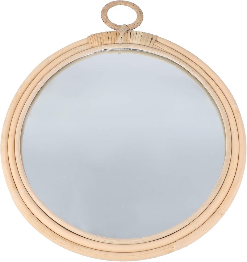 Home Decor Woodsy Decor Round Wall Mirrors Rattan Mirror Decorative Wicker Mirror Farmhouse Wall Decoration Photography Props for Home Living Room Large Macrame Wall Hanging Round Mirror - Image 1