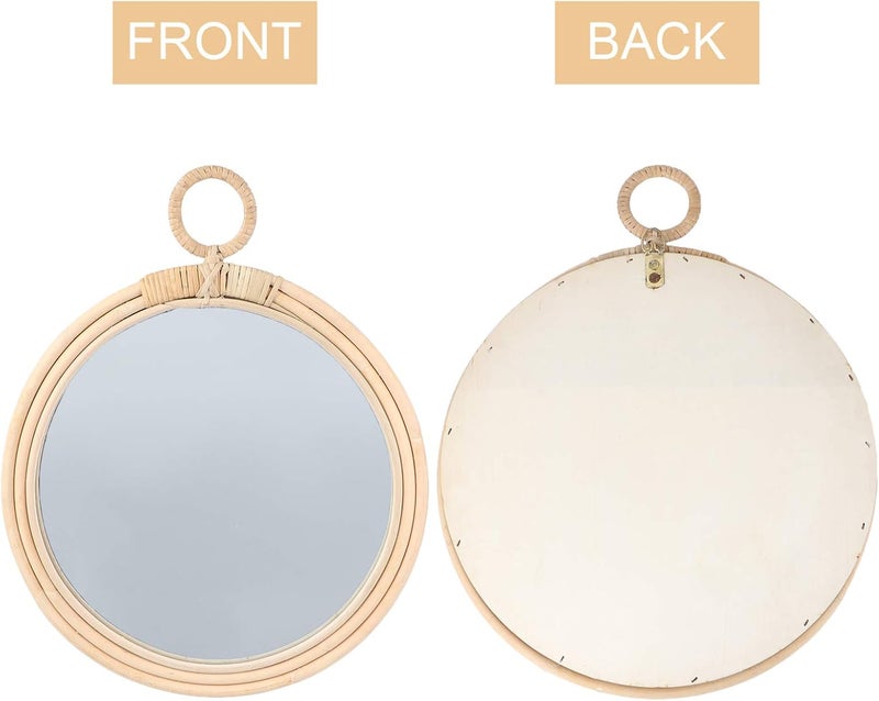 Home Decor Woodsy Decor Round Wall Mirrors Rattan Mirror Decorative Wicker Mirror Farmhouse Wall Decoration Photography Props for Home Living Room Large Macrame Wall Hanging Round Mirror - Image 5