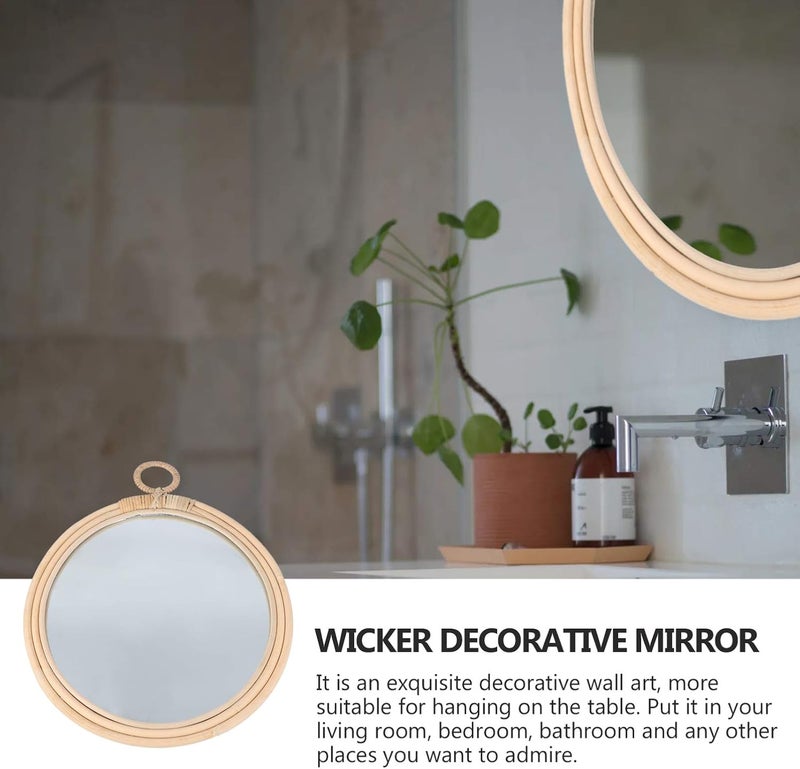 Home Decor Woodsy Decor Round Wall Mirrors Rattan Mirror Decorative Wicker Mirror Farmhouse Wall Decoration Photography Props for Home Living Room Large Macrame Wall Hanging Round Mirror - Image 2