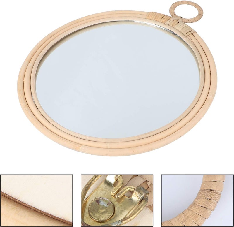 Home Decor Woodsy Decor Round Wall Mirrors Rattan Mirror Decorative Wicker Mirror Farmhouse Wall Decoration Photography Props for Home Living Room Large Macrame Wall Hanging Round Mirror - Image 3