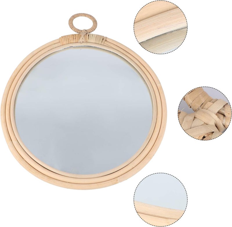 Home Decor Woodsy Decor Round Wall Mirrors Rattan Mirror Decorative Wicker Mirror Farmhouse Wall Decoration Photography Props for Home Living Room Large Macrame Wall Hanging Round Mirror - Image 4