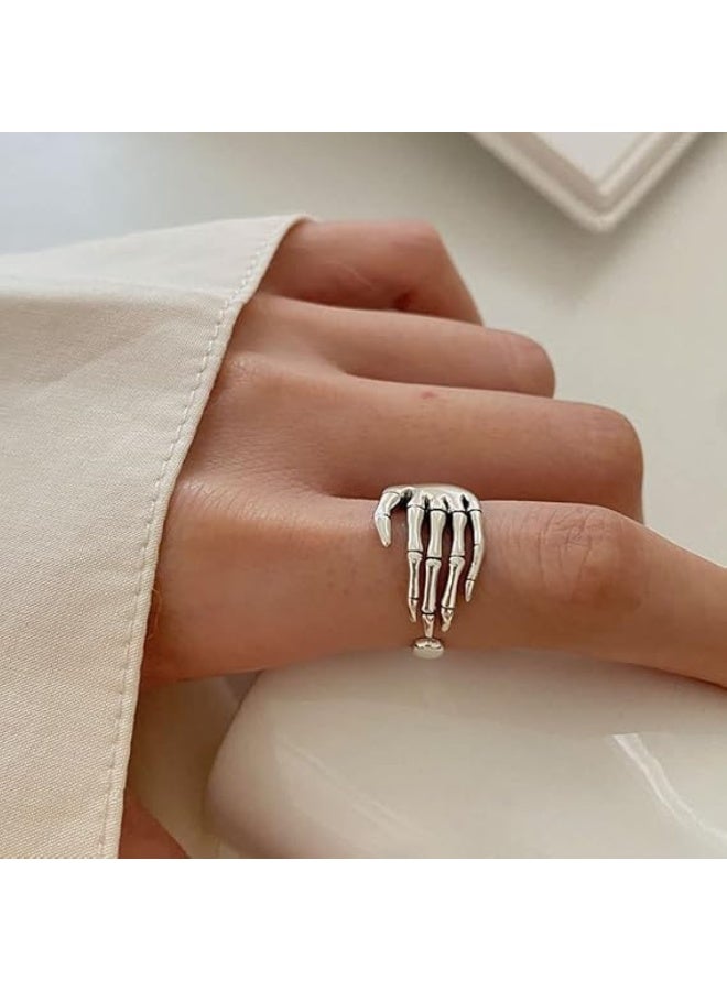 Huitich Vintage Skeleton Hand Open Band Ring – Adjustable Gothic Finger Ring - Image 4