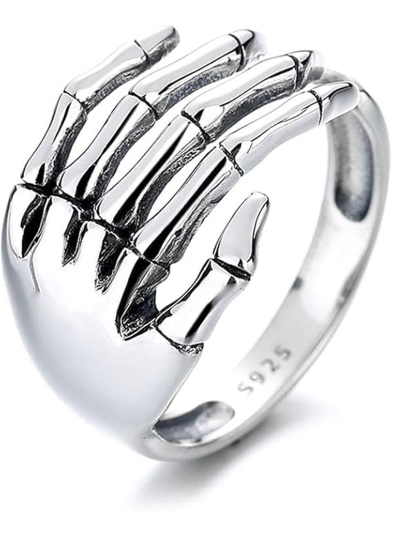 Huitich Vintage Skeleton Hand Open Band Ring – Adjustable Gothic Finger Ring - Image 1