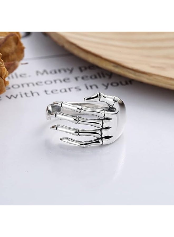 Huitich Vintage Skeleton Hand Open Band Ring – Adjustable Gothic Finger Ring - Image 2