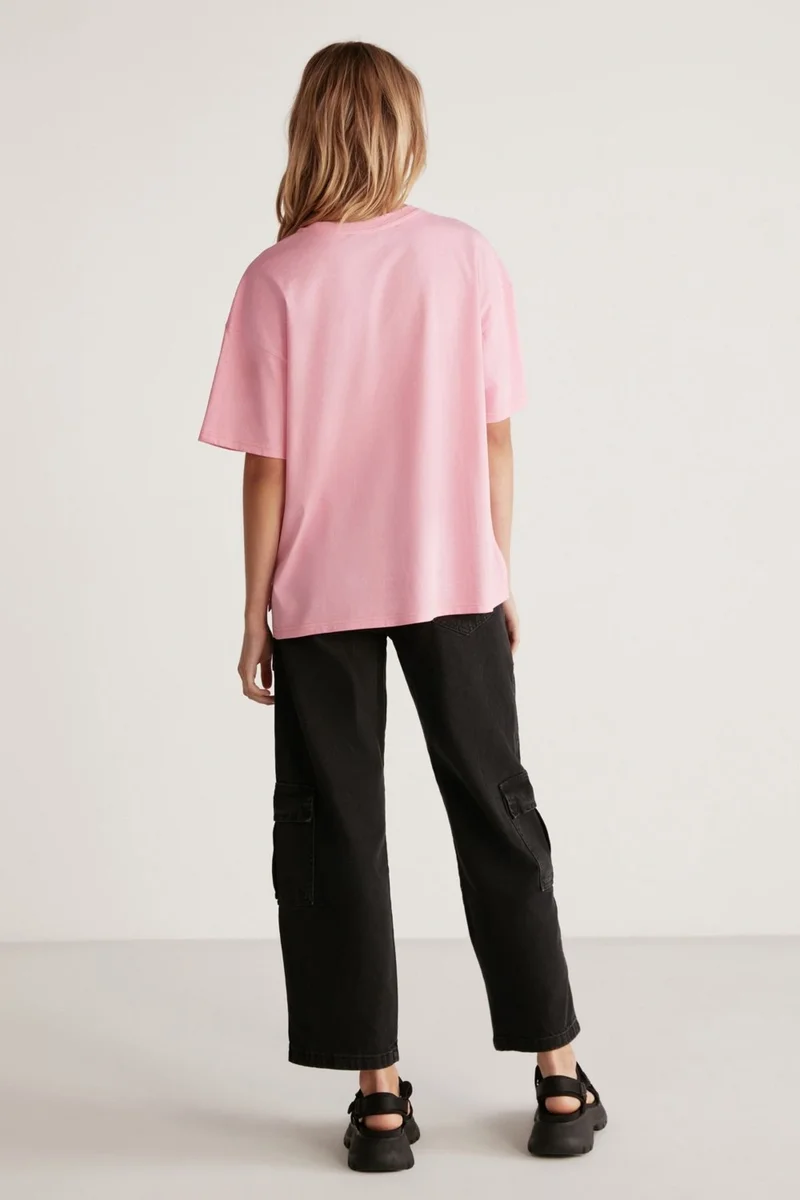 جريميلانج Jemmy Women's Basic Jersey Woven Relaxed 100% Organic Cotton Light Pink T-shirt