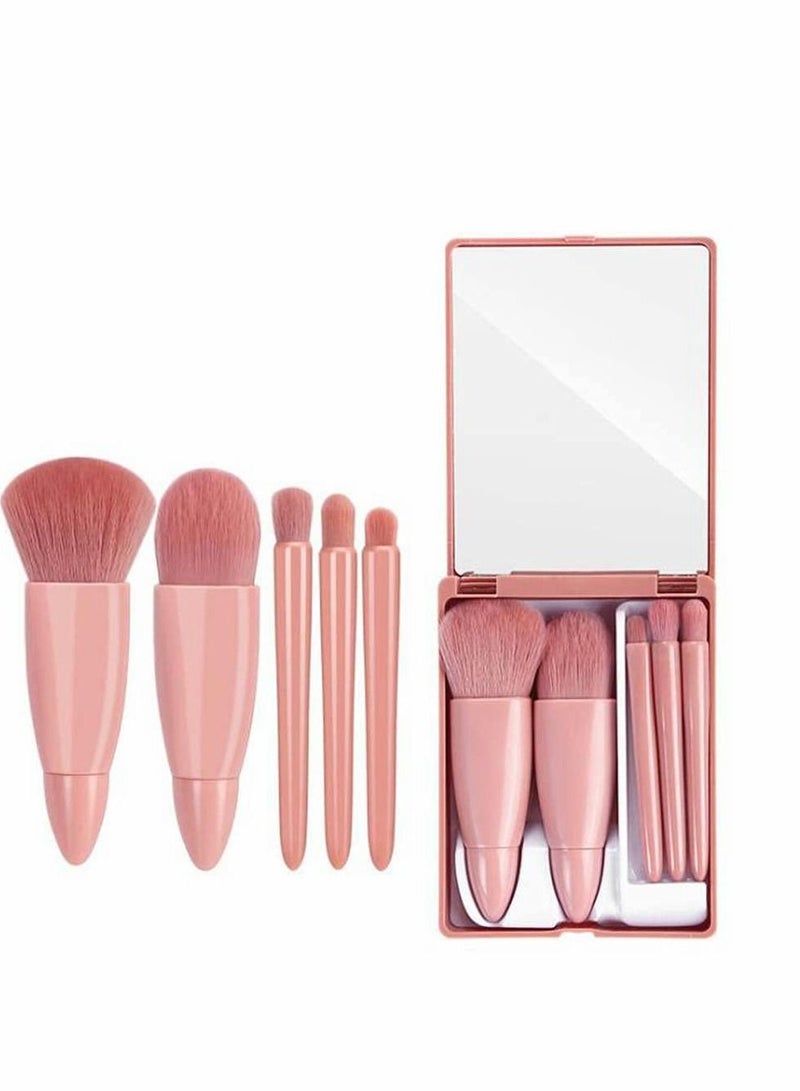 Y&D Makeup Brushes Set, Easy-taken Travel Brush, 5 pcs Mini Complete Function Cosmetic Kit with Mirror for Foundation Blending Face Powder Lip Blush Contour Eyeshadow  - Image 1