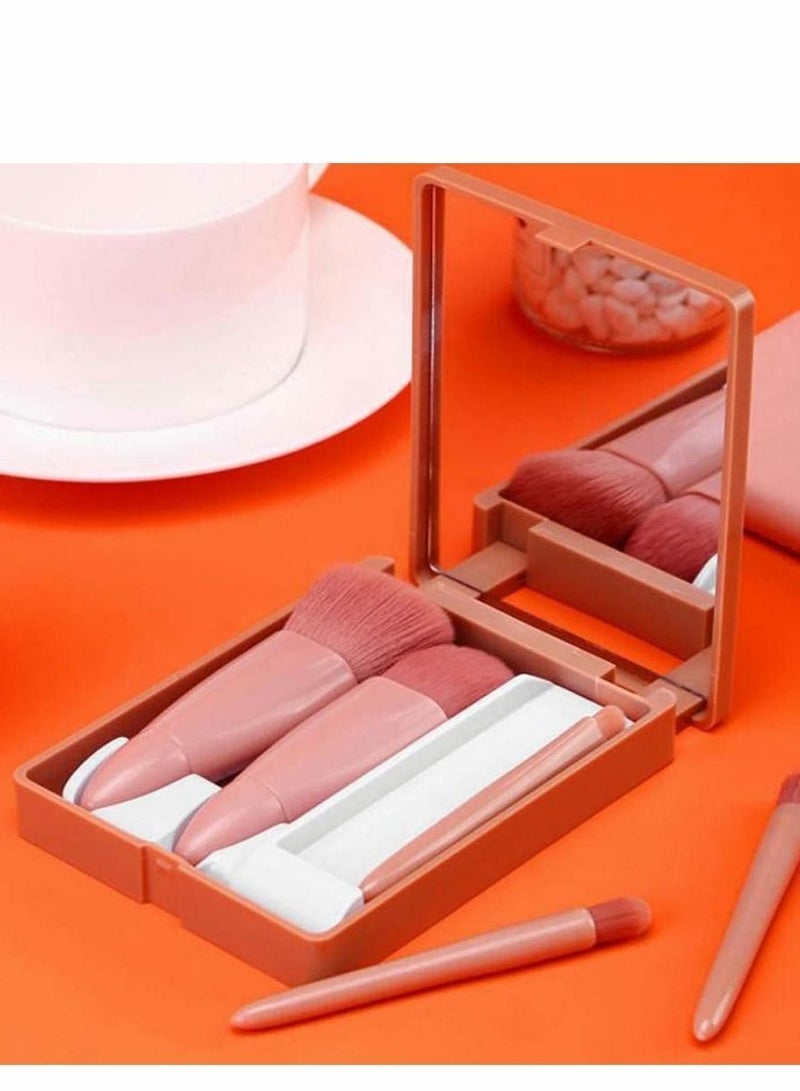 Y&D Makeup Brushes Set, Easy-taken Travel Brush, 5 pcs Mini Complete Function Cosmetic Kit with Mirror for Foundation Blending Face Powder Lip Blush Contour Eyeshadow  - Image 2