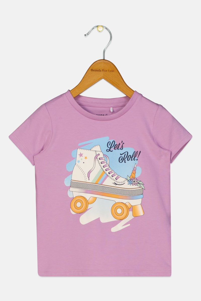 NAME IT Toddlers Girl Graphic Print Short Sleeve Top, Lavender - Image 1