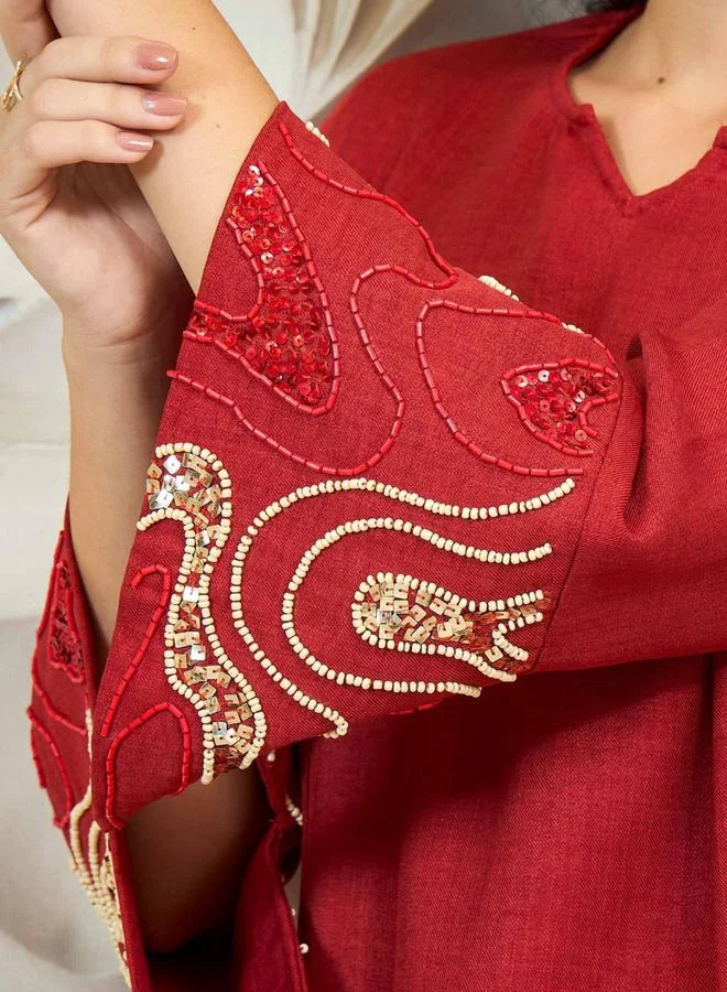 Athena Rust Embroidered Tunic with Trousers Co-Ords