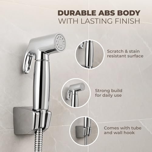 Somany Bathware Somany Health Faucet ABS Round with 1 Meter Flexible Tube | Premium Chrome Finish, High-Pressure Tested, Durable ABS Body & SS Braided Hose - Image 3