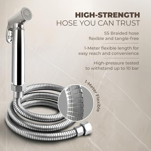 Somany Bathware Somany Health Faucet ABS Round with 1 Meter Flexible Tube | Premium Chrome Finish, High-Pressure Tested, Durable ABS Body & SS Braided Hose - Image 5