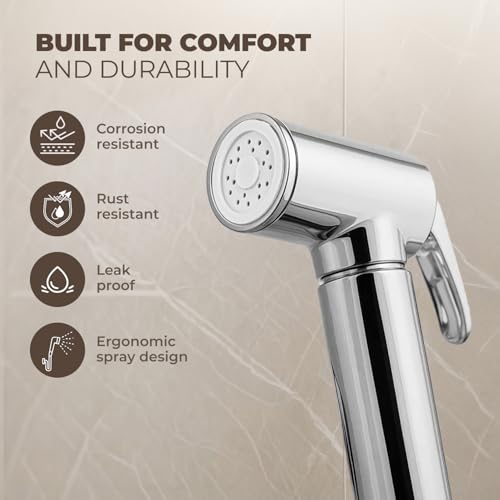 Somany Bathware Somany Health Faucet ABS Round with 1 Meter Flexible Tube | Premium Chrome Finish, High-Pressure Tested, Durable ABS Body & SS Braided Hose - Image 4
