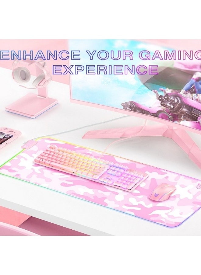 onikuma - Onikuma MP005 Gaming Keyboard with Mouse Pad with RGB light Pink - Image 1