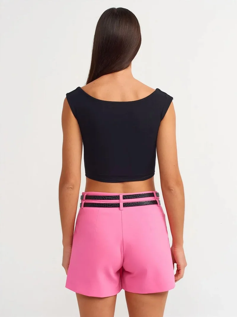 ديلفين DILVIN High-waist Belted Skater Mini Skirt