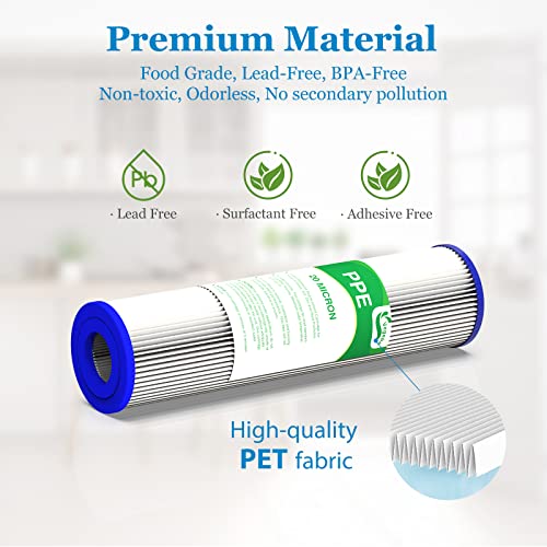 VEGEBE 20 Micron Water Filter 10" x 2.5", 10-inch Whole House Sediment Pre-Filters for Well & Tap water, Replacement Cartridge for FXWPC, EQ-PFC35, ECP5-10, S1, 3WH-STDPL-F02, SPC-25-1005, 6-Pack - Image 4