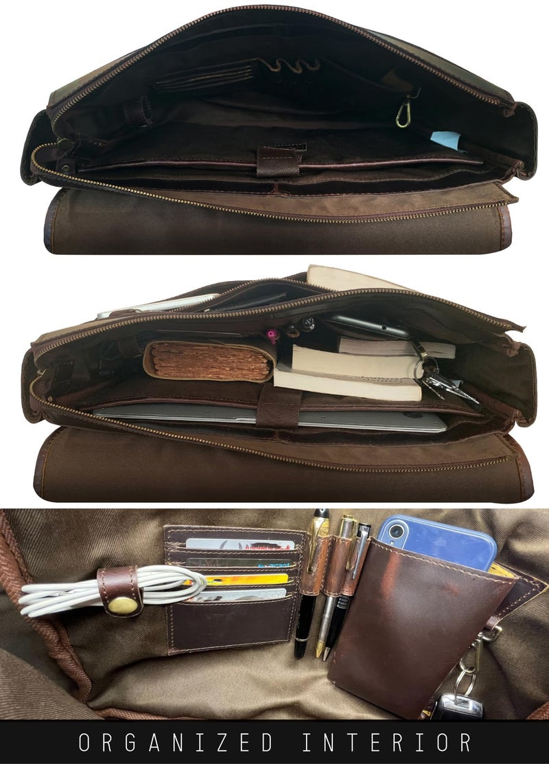 RUSTIC TOWN Leather Messenger Bag for Men Women - Full Grain Leather Laptop Satchel Office Shoulder Bag (16-Inch, Dark Brown) - Image 4