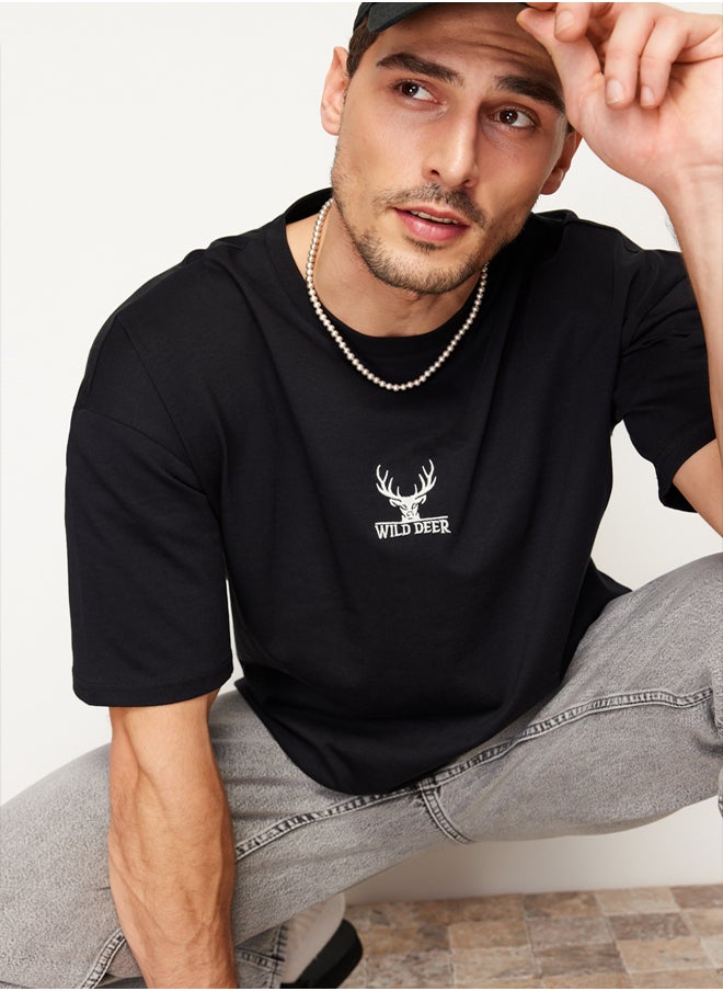 Black Oversize/Wide Cut Deer Embroidered 100% T-Shirt TMNSS24TS00055 - pzsku/ZF4A1B6F0C53EAC460017Z/45/_/1739718347/79c8375b-51df-42ce-971e-3b332f87de49