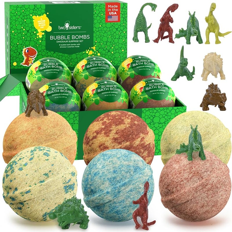 Two Sisters Dinosaur Bath Bombs for Kids with Surprise Dino Toys Inside (6 Pack) - Large Bubble Bath Bombs for Boys and Girls - USA Made, Fruity Scents, Children and Teen Gift Ideas by - Image 1