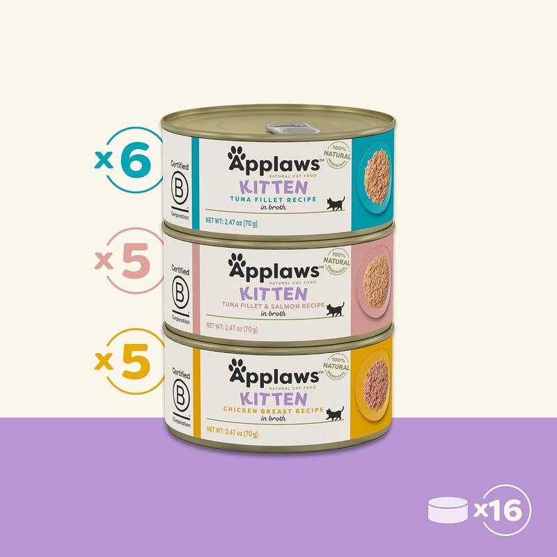 Applaws Natural Wet Kitten Food, Limited and Natural Ingredients, High Protein with No Artificial Additives, Kitten Variety in Broth (16 x 2.47oz Cans) - Image 4
