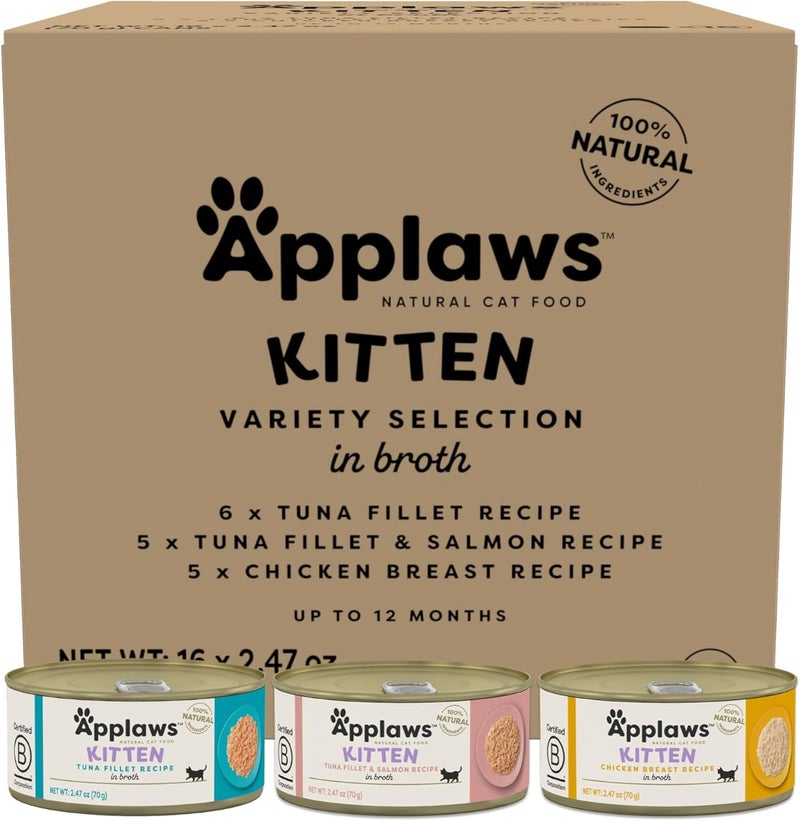 Applaws Natural Wet Kitten Food, Limited and Natural Ingredients, High Protein with No Artificial Additives, Kitten Variety in Broth (16 x 2.47oz Cans) - Image 1