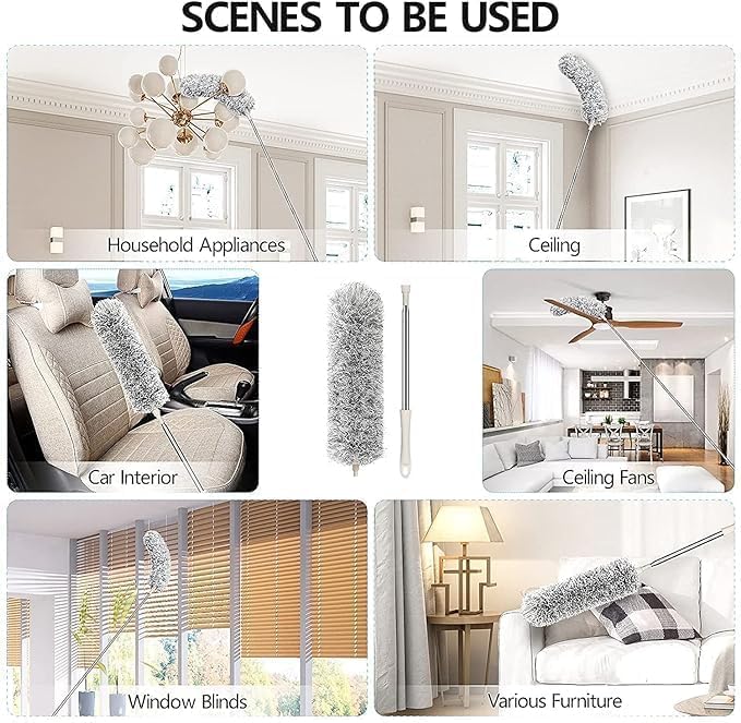 SNEHIDA SNEHIDA 100 Inch Microfiber Mop Wall Cleaning Mop Dusters for Cleaning Mop Fan Cleaning Mop with Long Rod Folding Mop Microfiber Feather Duster Duster for High Ceilings Furniture Corner  - Image 5