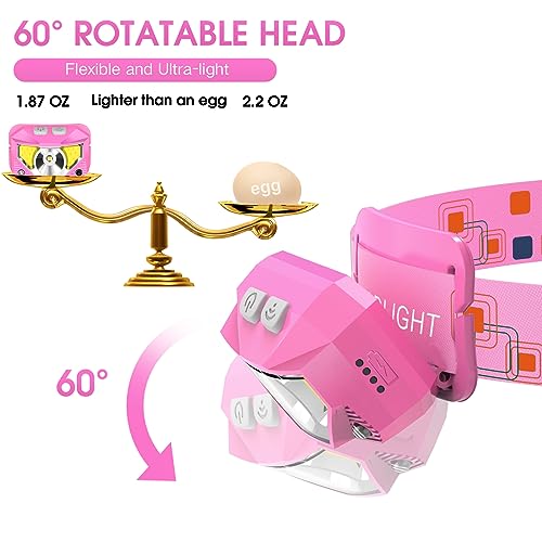 LHKNL Headlamp Flashlight, High Lumen Bright LED Rechargeable Headlight with White Red Light, 2-Pack Waterproof Motion Sensor Head Lamp, 8 Mode for Camping Running Hiking Fishing Gear- Pink - Image 5