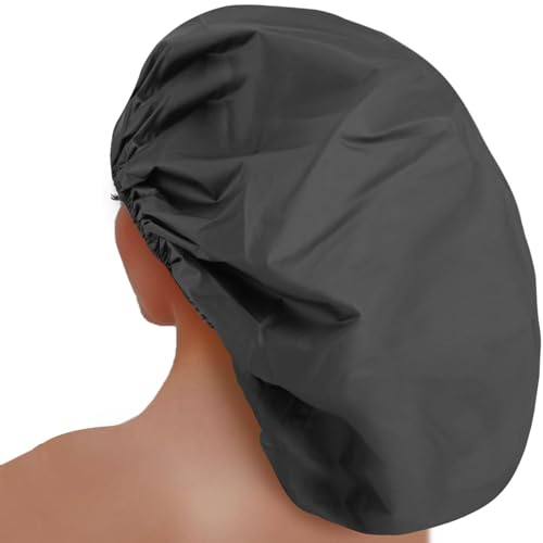 Sheomern 3 Pcs Super Jumbo Adjustable Satin Lined Shower Caps for Long Hair & Braids, Extra Large Shower Cap for Women & Men, Reusable XL with Waterproof Edge for Dreadlocks, Locs (Black) - Image 1