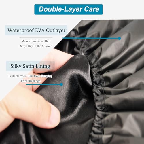 Sheomern 3 Pcs Super Jumbo Adjustable Satin Lined Shower Caps for Long Hair & Braids, Extra Large Shower Cap for Women & Men, Reusable XL with Waterproof Edge for Dreadlocks, Locs (Black) - Image 4